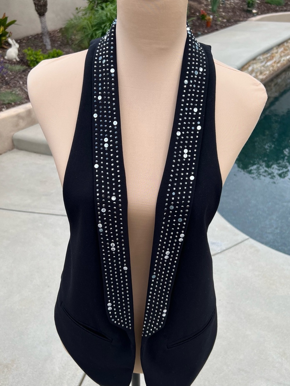 Allen B. Black Sleeveless Blazer Vest with Studded Lapels